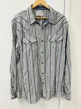Cody James Blue and Gray Striped Casual Button-Down Shirt